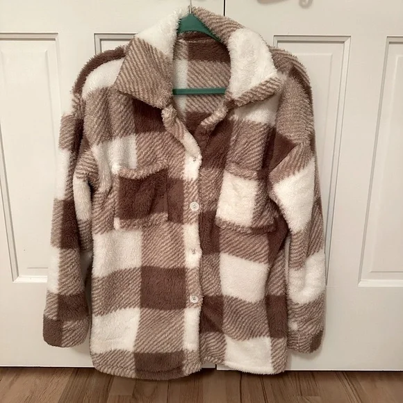 Brown & White Plaid Shacket - Picture 3 of 5